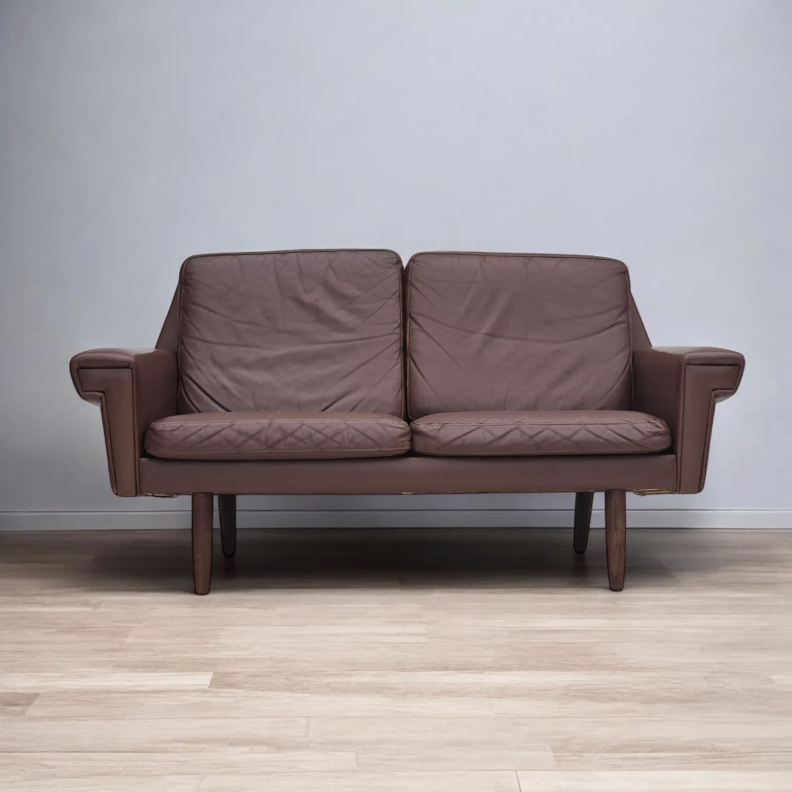 1970s, Danish 2 Seater Sofa, Original Condition, Brown Leather.