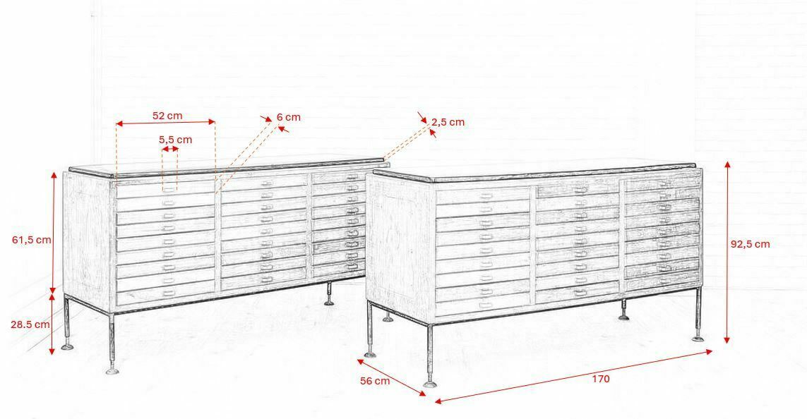 Pair Of Industrial Cabinet With Drawers / Haberdashery Counters, 1960s photo for sale
