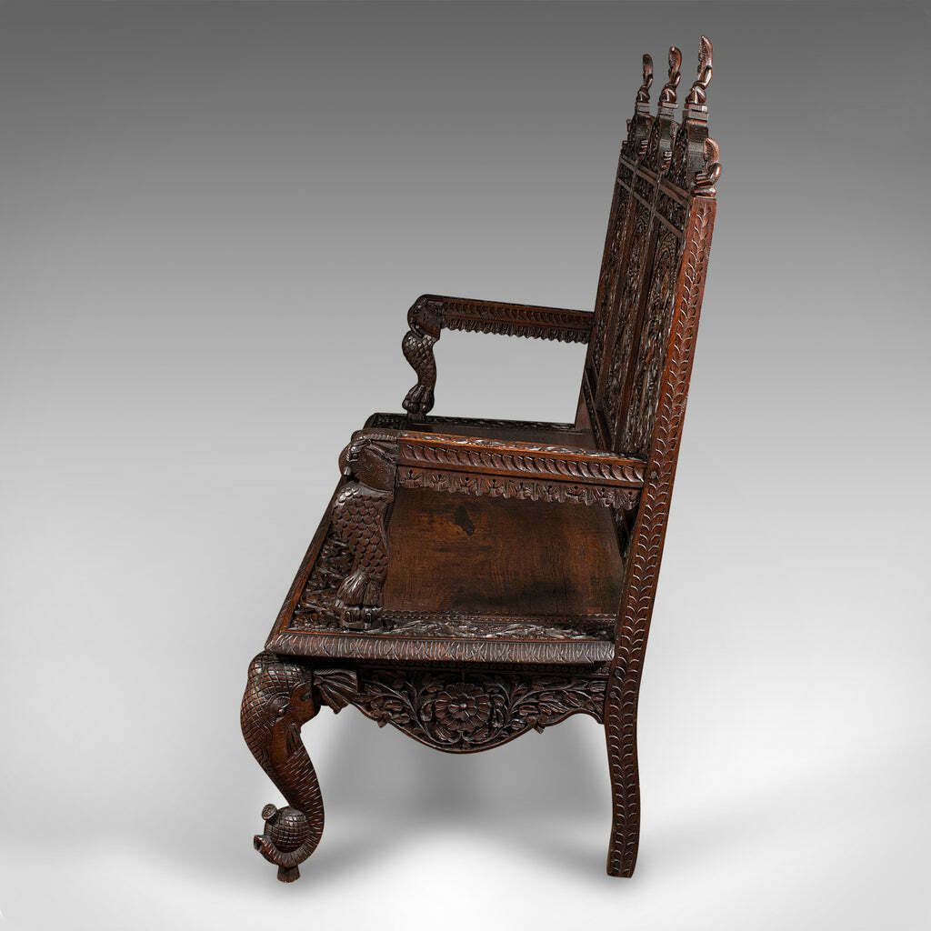 Large Antique Veranda Bench, Ceylon, Teak, 3 Seater, Ornate Seat, Victorian photo 6950.0