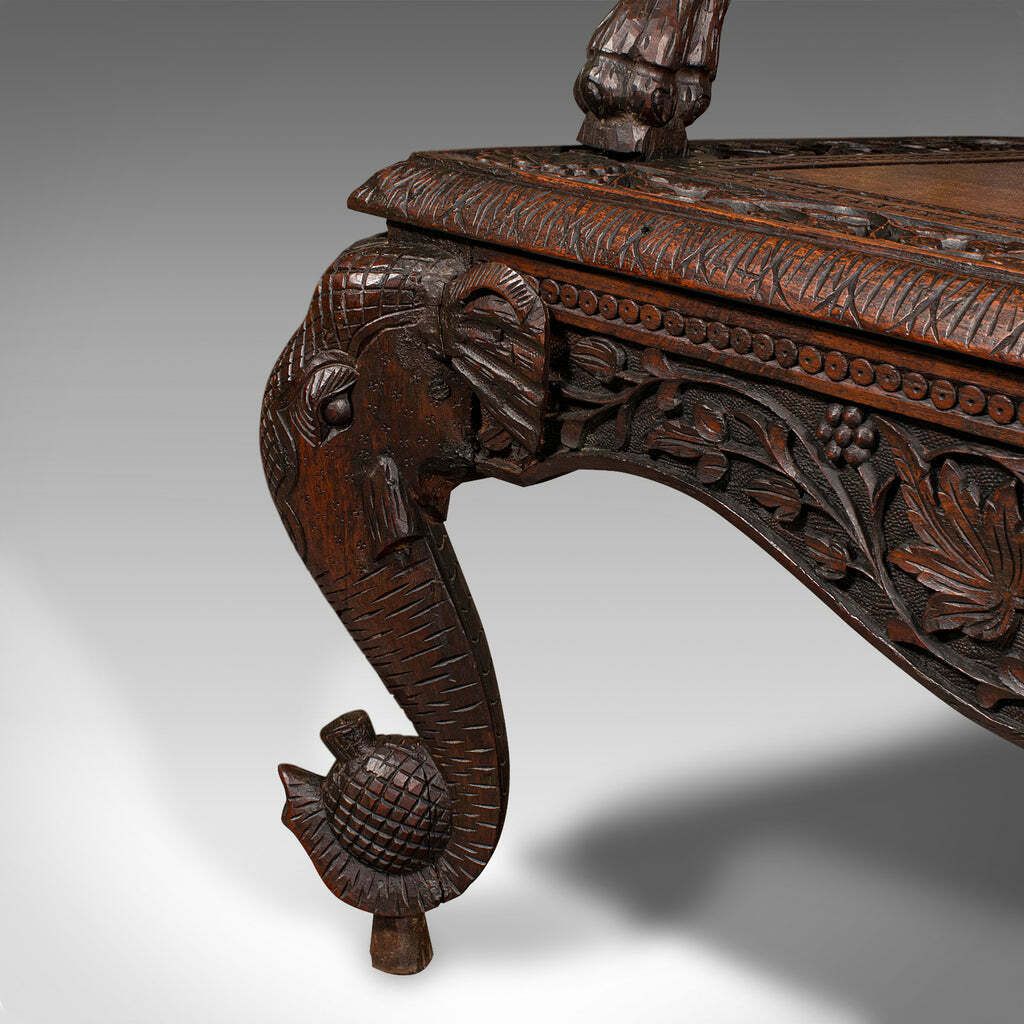 6950.0 Large Antique Veranda Bench, Ceylon, Teak, 3 Seater, Ornate Seat, Victorian photo