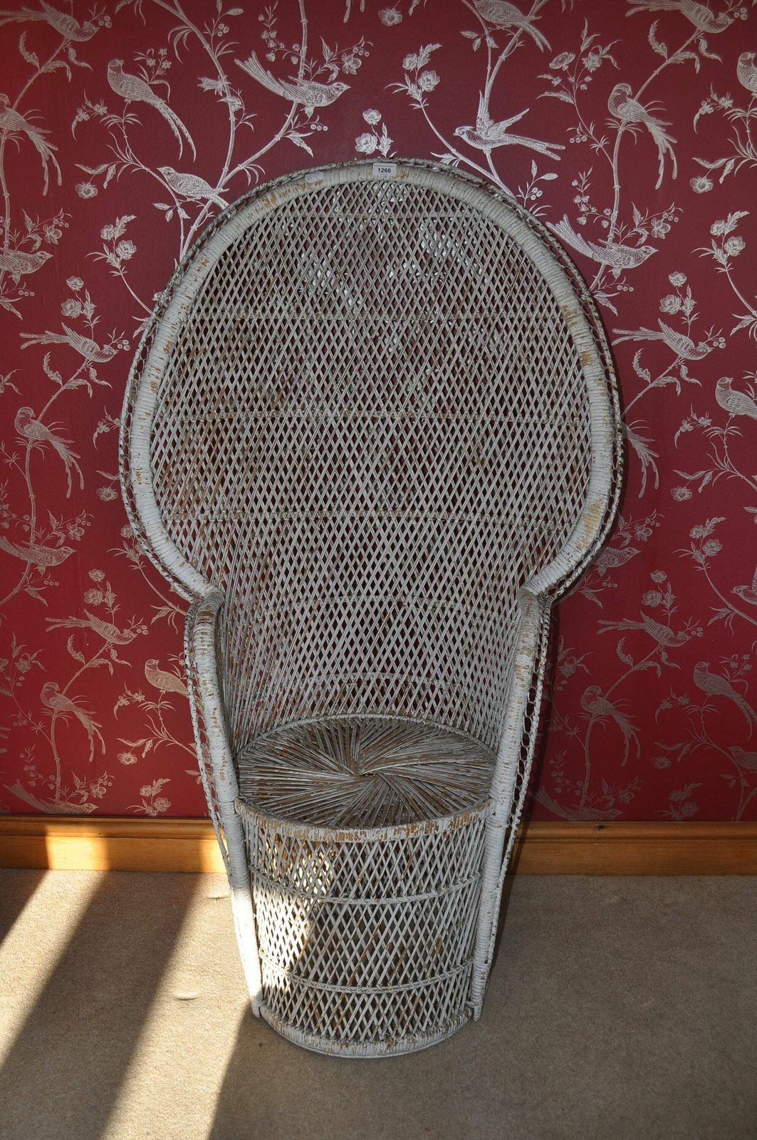 Vintage White Painted Whicker Peacock Chair