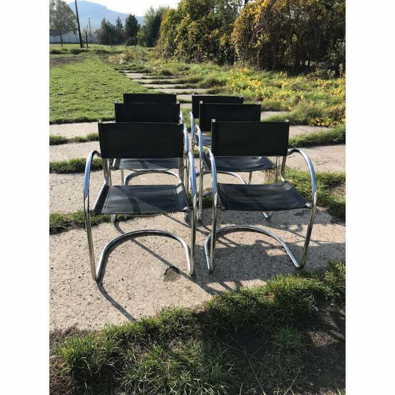 Set Of 6 Vintage Italian Bauhaus Dining Chairs In Chrome, 1970s photo for sale