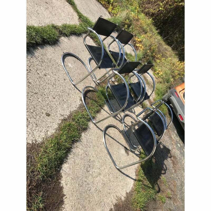 Set Of 6 Vintage Italian Bauhaus Dining Chairs In Chrome, 1970s photo buy