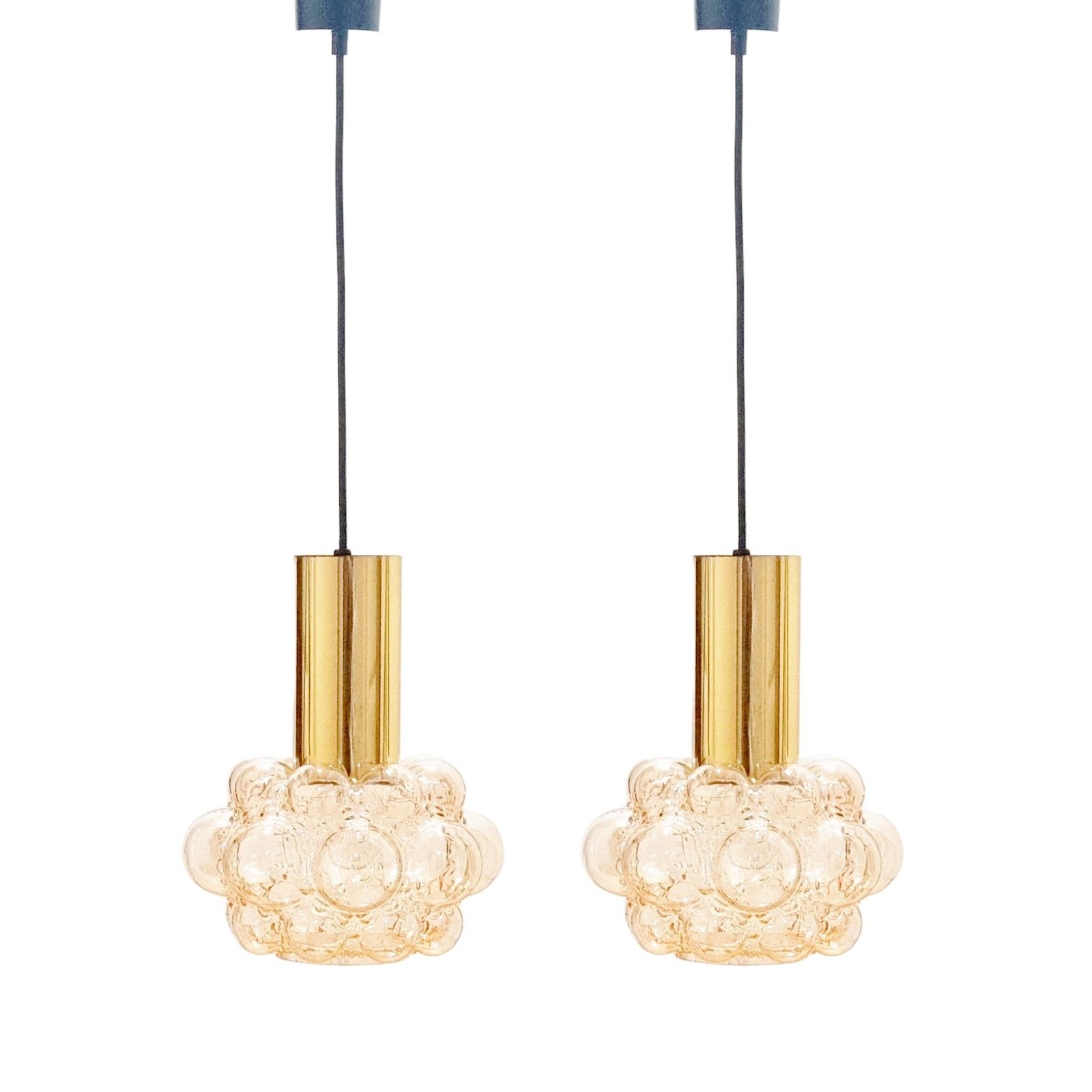 1 Of 2 Mid Century Modern Amber Bubble Glass Ceiling Light By Helena Tynell For Limburg, Germany, 1960s