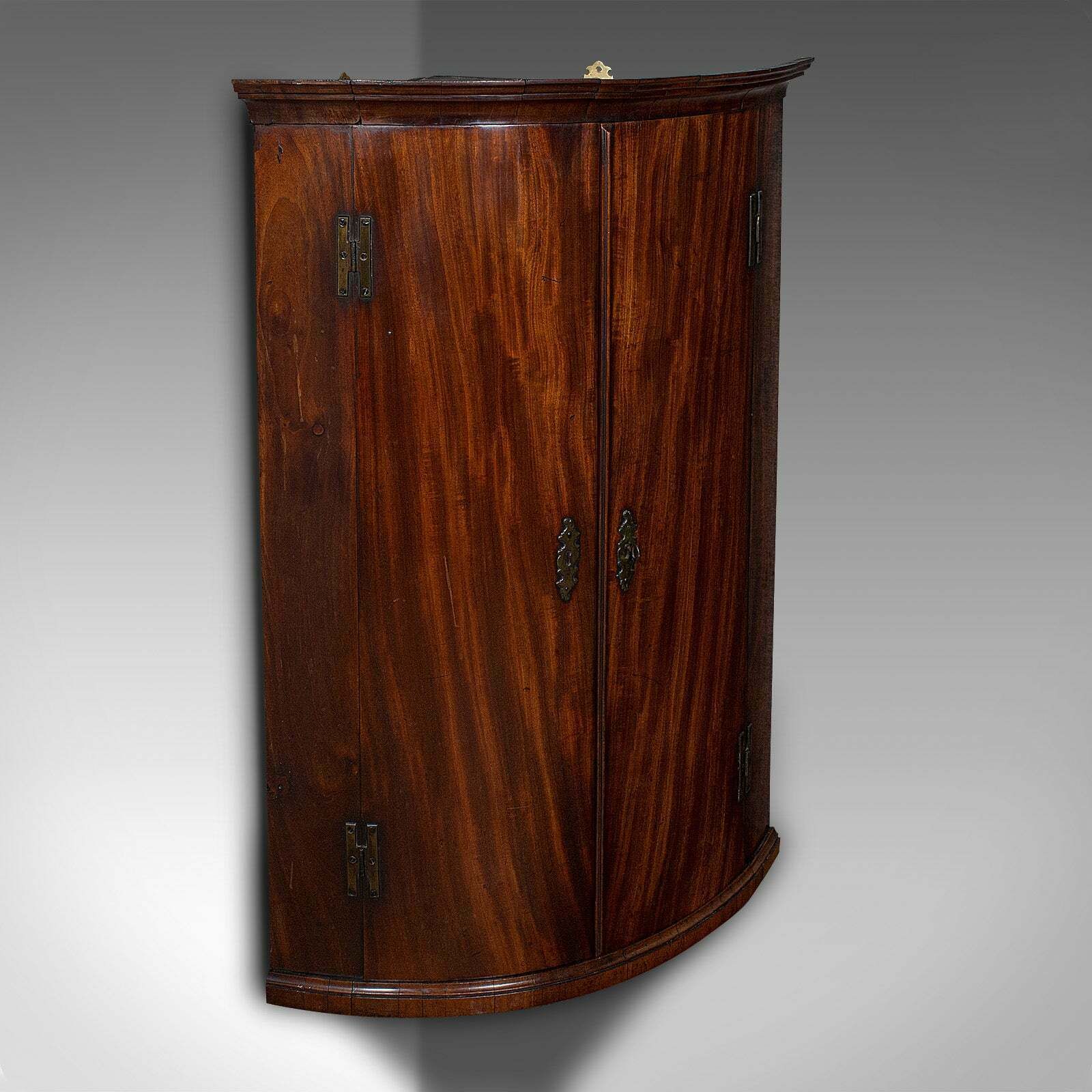 Antique Bow Front Corner Cabinet English Oak Wall Mount Cabinet Georgian