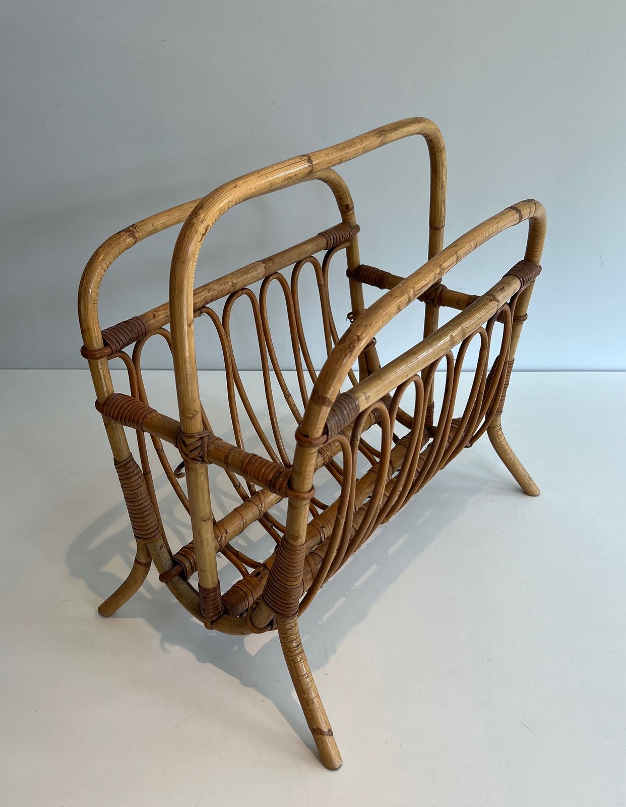 Rattan Magazine Rack, 1950s, Vintage photo Home Decor