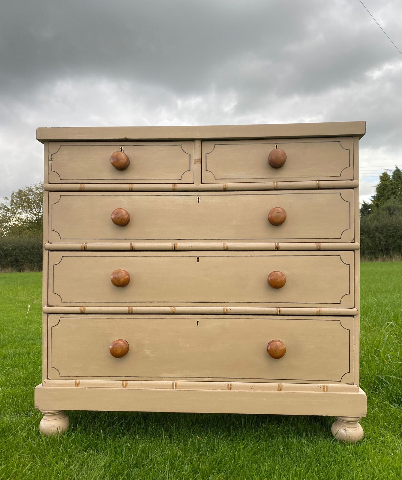 Faux Bamboo Regency Style Painted Chest Of Drawers photo vintage