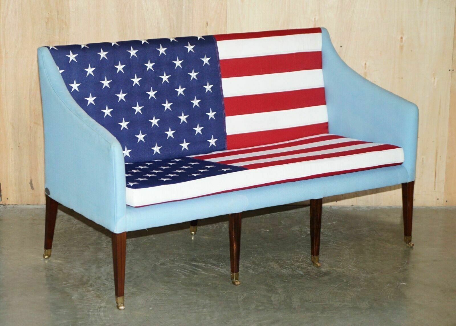 Antique Georgian 1820 Sofa Upholstered With American Flag Stars & Stripes USA