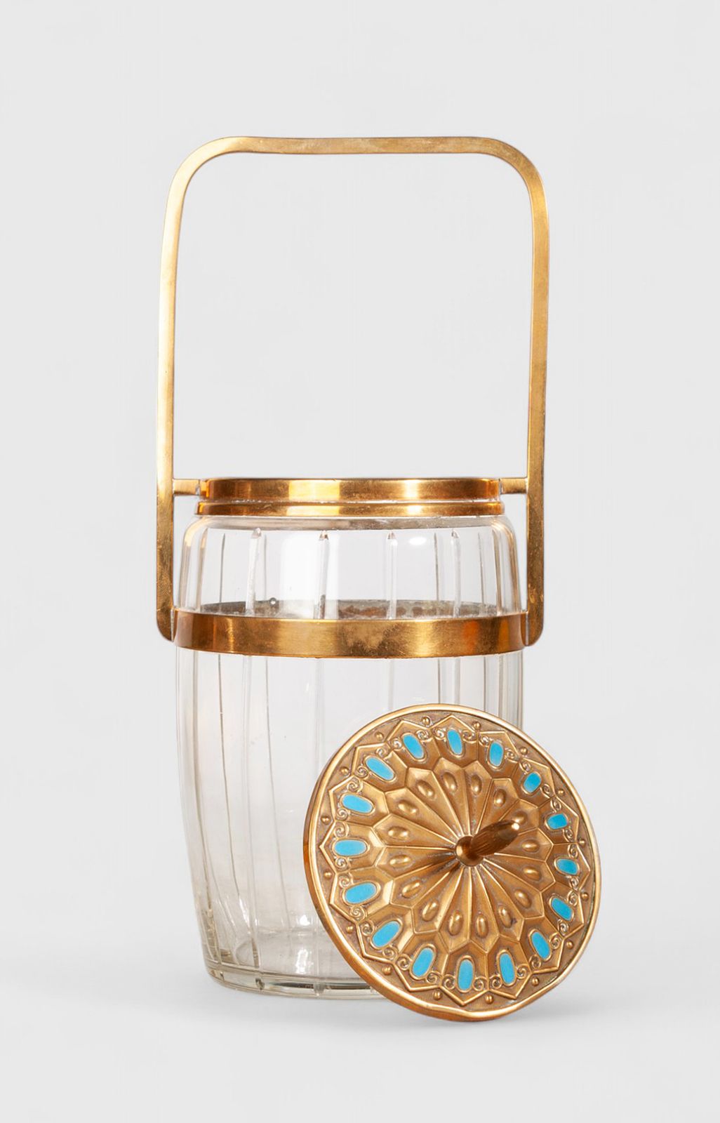 Early 20th Century Art Déco Crystal And Brass Cookie Jar/Bucket Container With Lid, France photo furniture