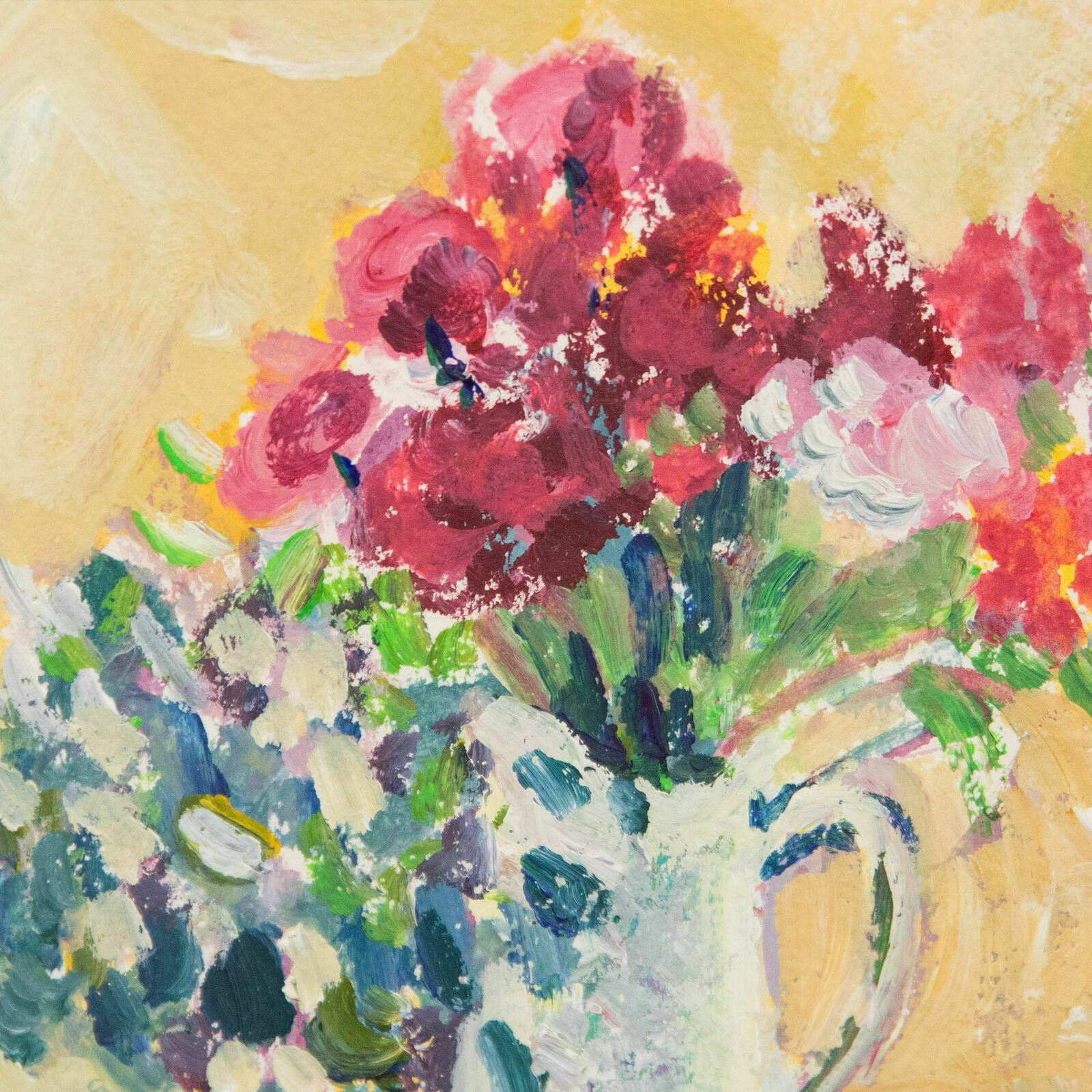 Rose Hughes Framed Contemporary Oil, Coffee Table Flowers photo Art