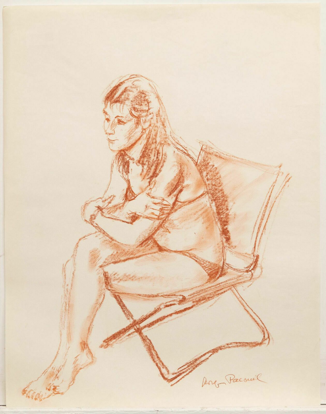Georges Pacouil (1903 1996) Mid 20th Century Pastel, Seated Model II photo furniture