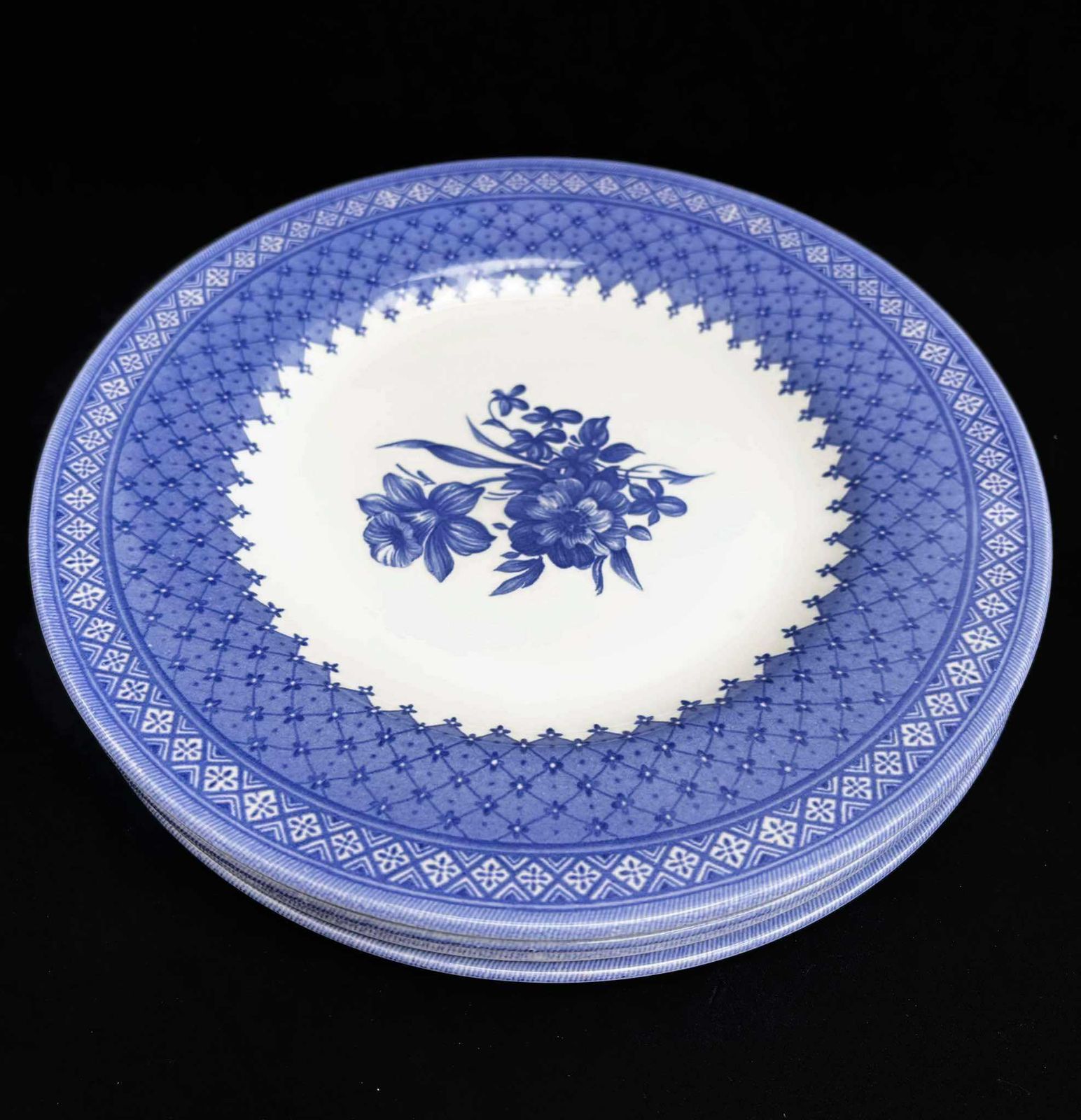 Set Of 4 Churchill Out Of The Blue Entremets Cheese Dessert Salad Plates Blue And White Table Decor English Gift