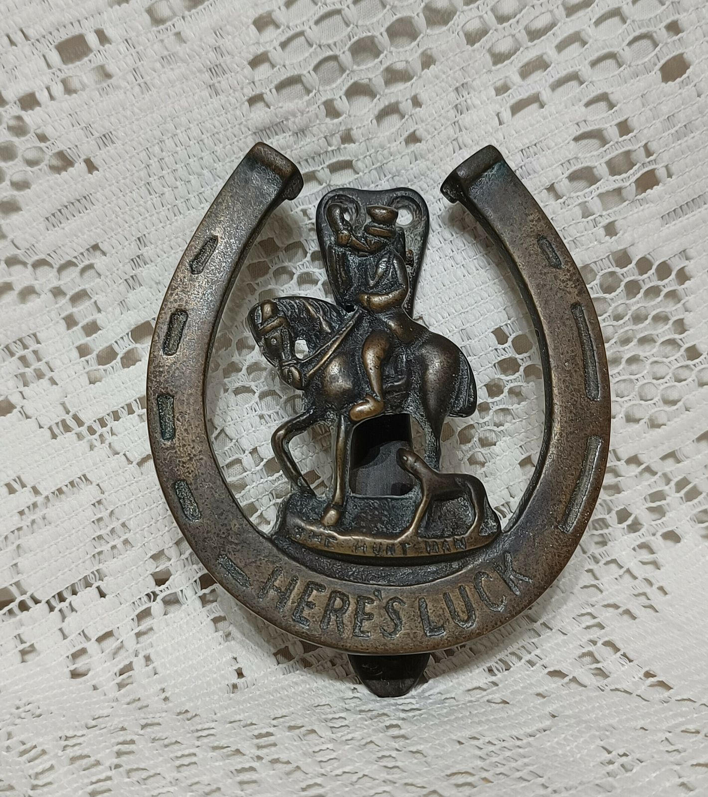 Aged Brass Door Knocker Huntsman And Horse And Hound  Knocker.