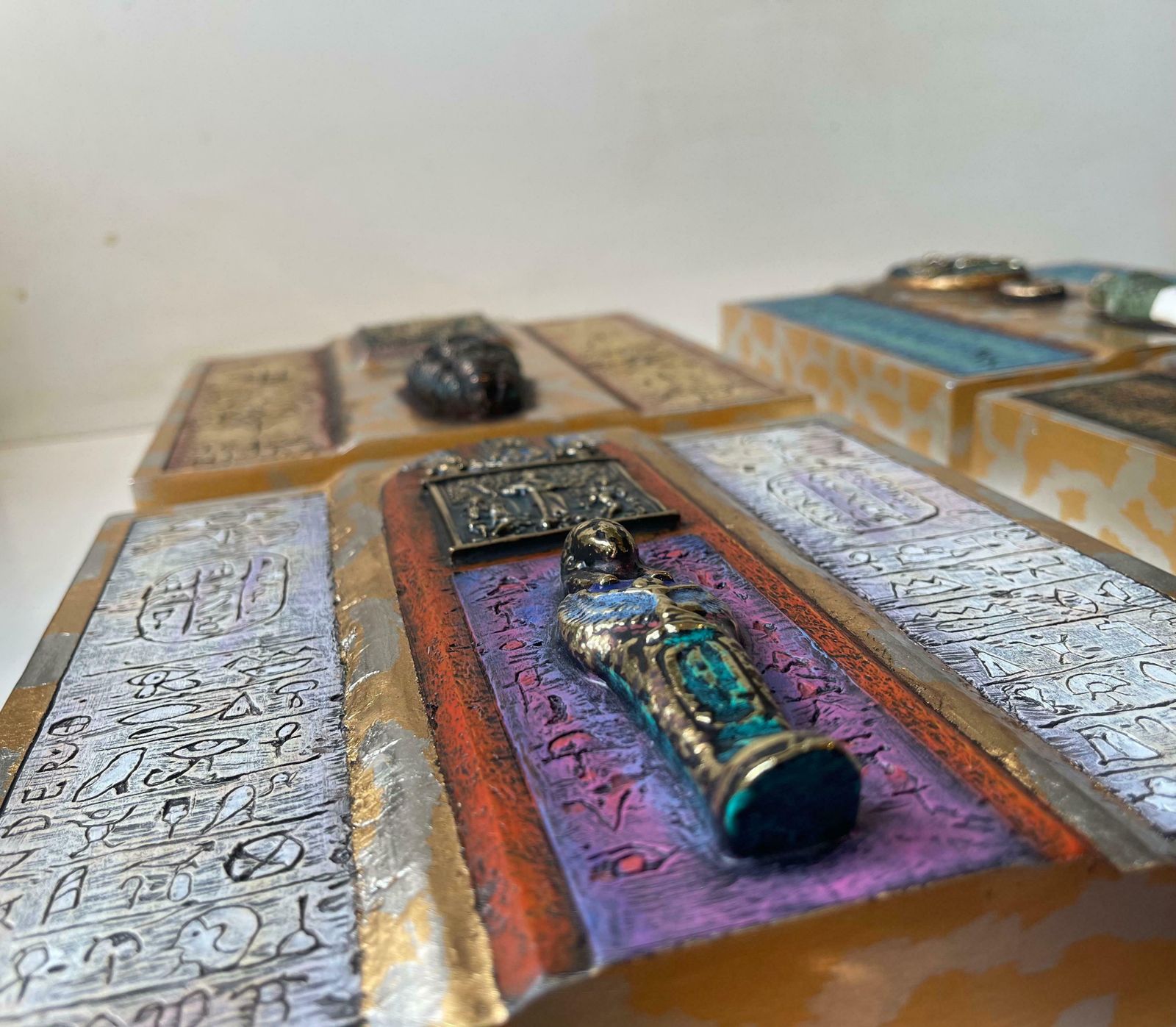 photo for sale Modern Eclectic Icons In Ceramic & Bronze, Wall Hung, Set Of 4