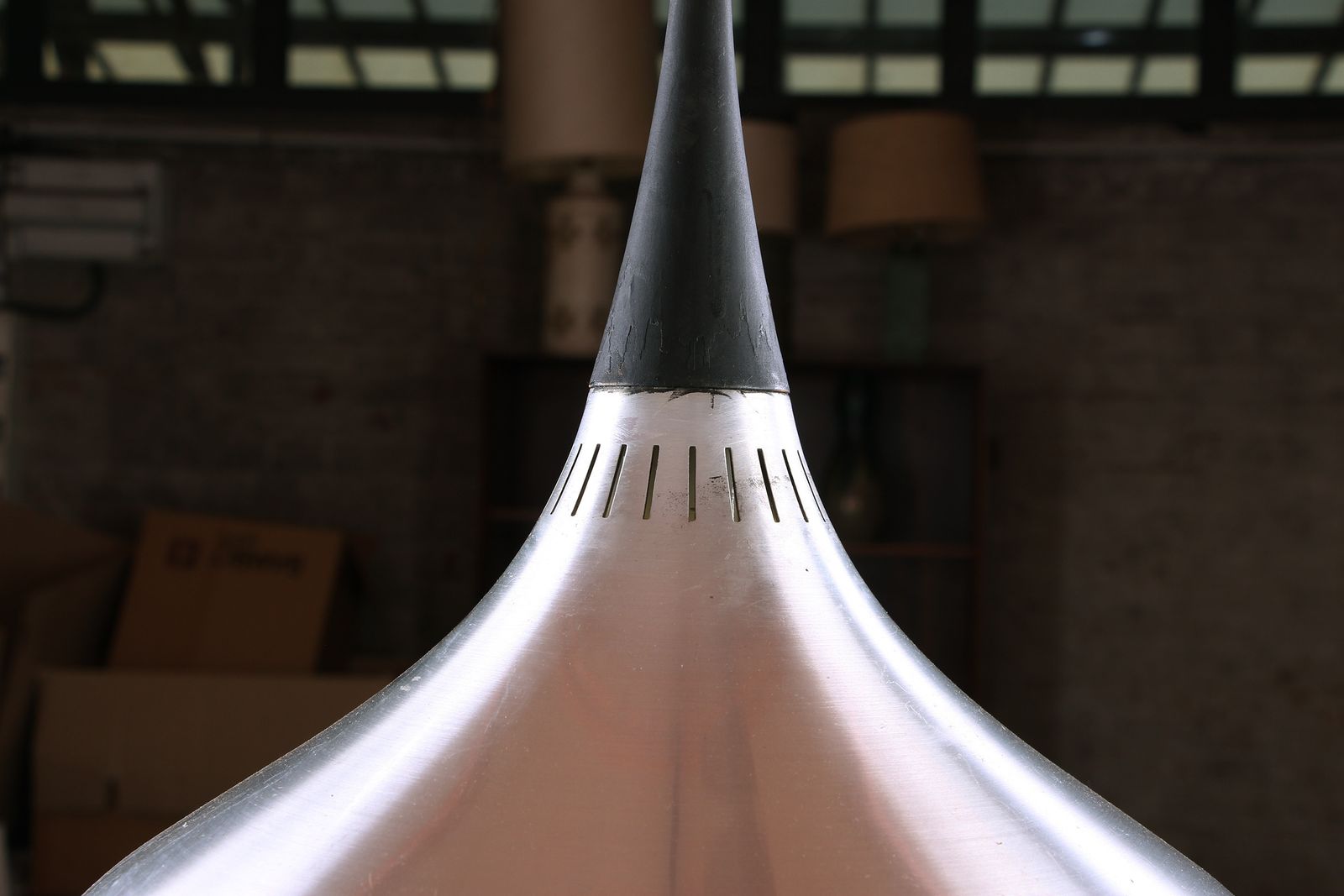 Large Danish Chrome Metal Pendant Light, Orient Model By Jo Hammerborg For Fog & Morup 1960. photo Lighting