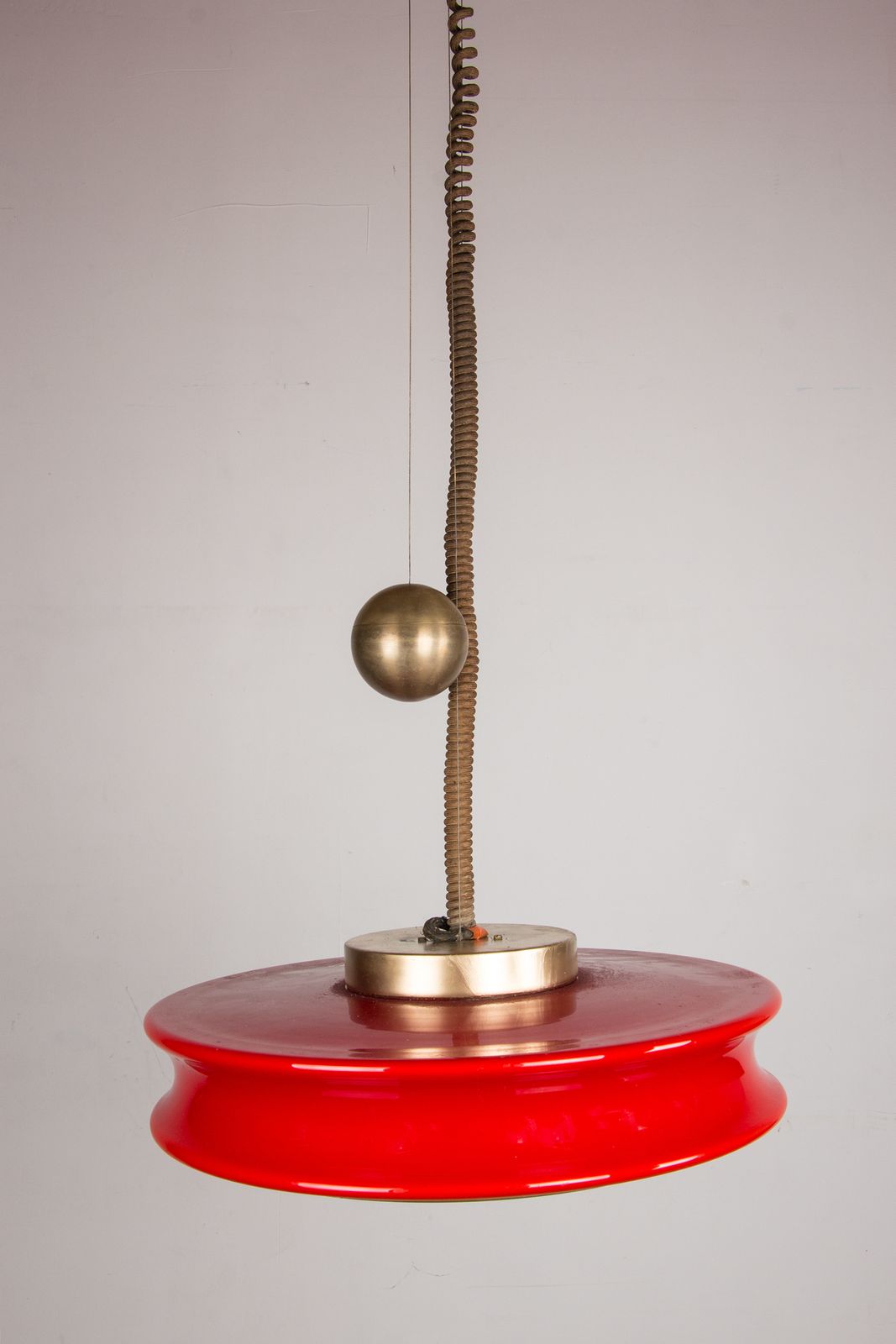 Large, Height Adjustable Pendant Light In Glass And Brass, Orion Model By Schwarz And Staff Leuchten 1965 photo Lighting