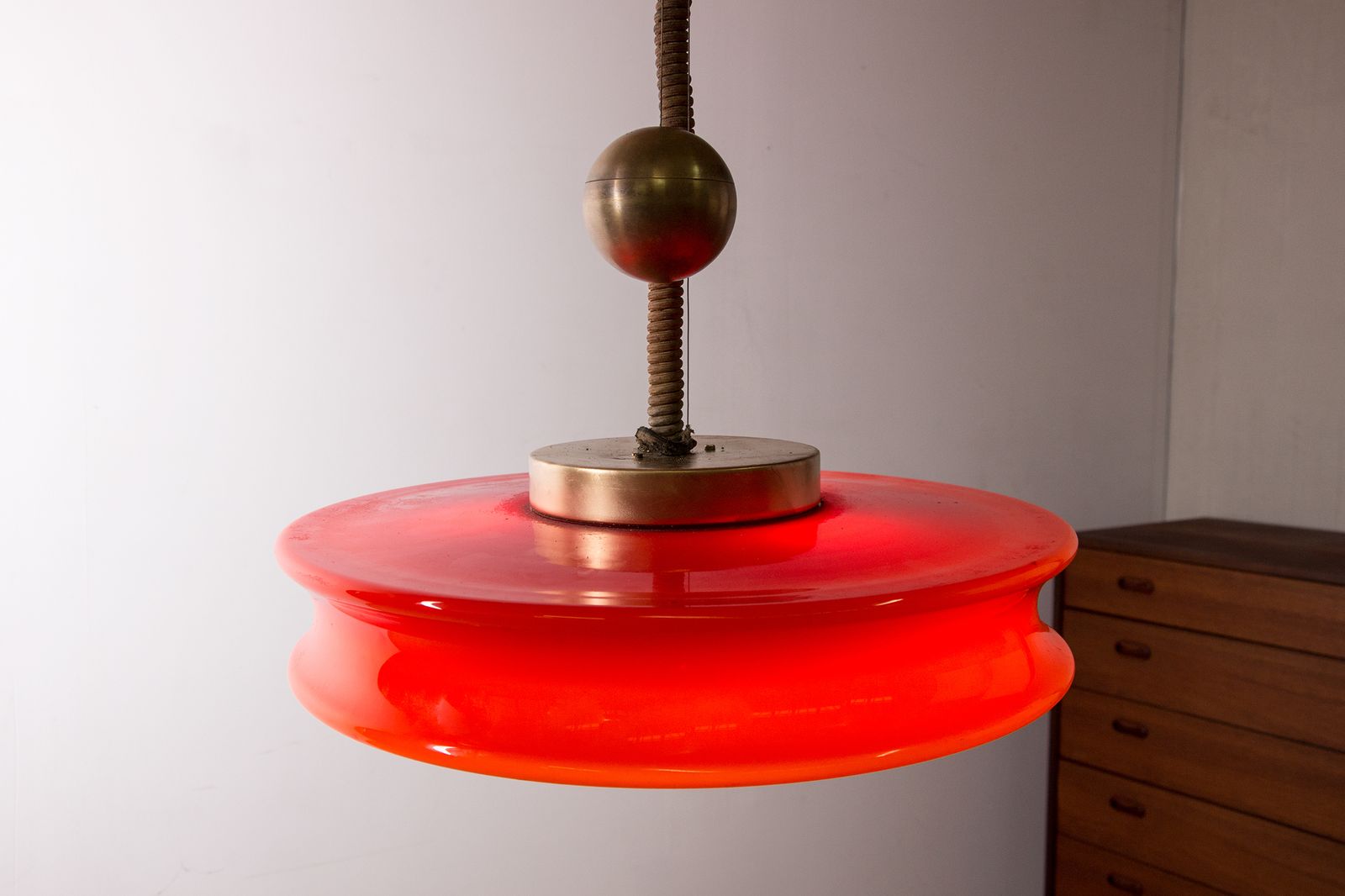 photo vinterior Large, Height Adjustable Pendant Light In Glass And Brass, Orion Model By Schwarz And Staff Leuchten 1965