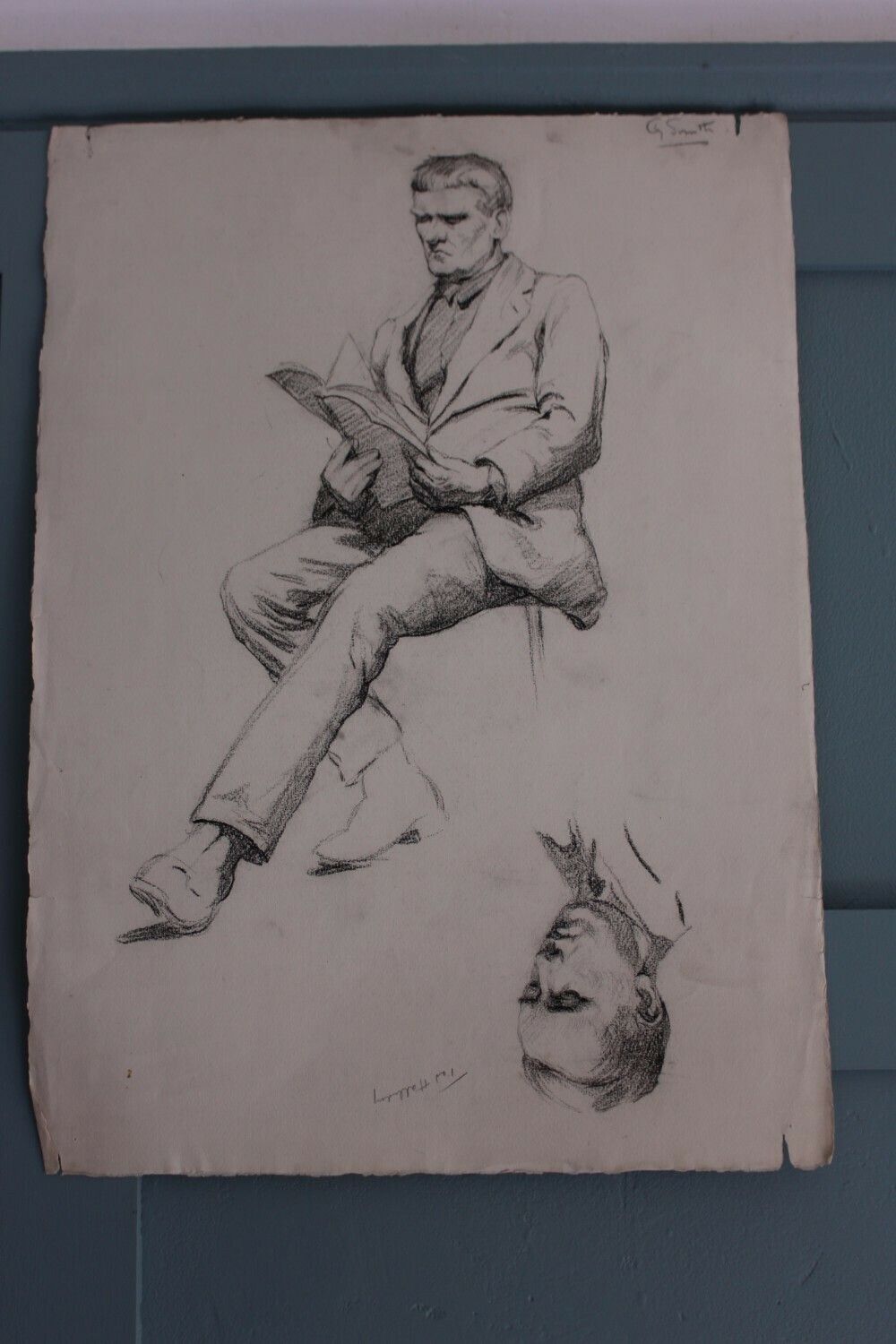 Antique Pencil Portrait Of Ted Halliday