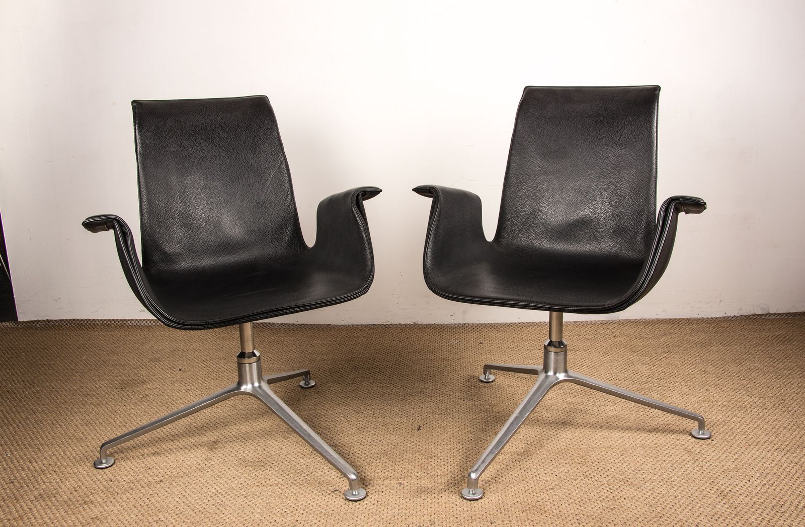 Furniture Pair Of Danish Armchairs In Black Leather And Chromed Steel, Model Fk 6725 Or “Tulip Chair” By Preben Fabricius And Jørgen Kastholm For Walter Knoll photo