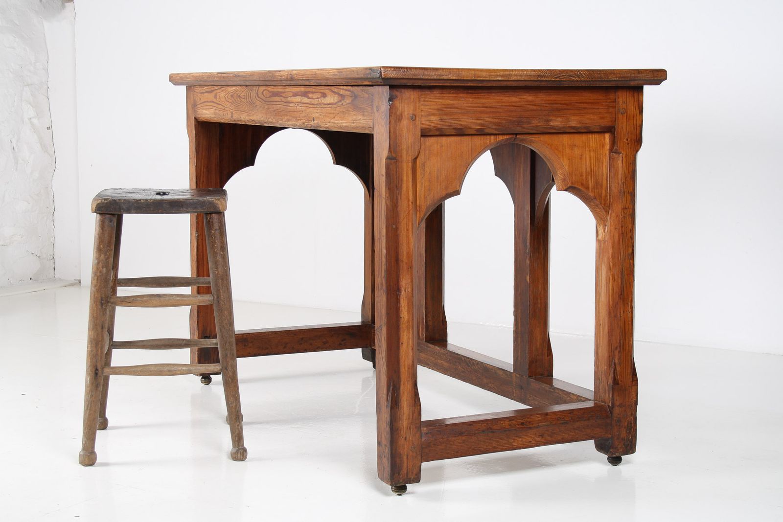 Furniture Large Victorian Ecclesiastical Gothic Revival Serving Table, Workstation Desk Or Countertop photo