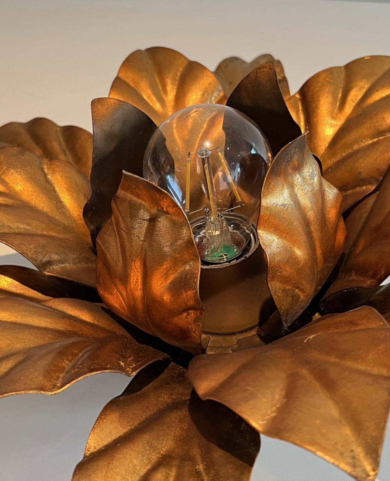 photo for sale Flower Wall Lamp In Gold Metal In The Style Of Maison Jansen