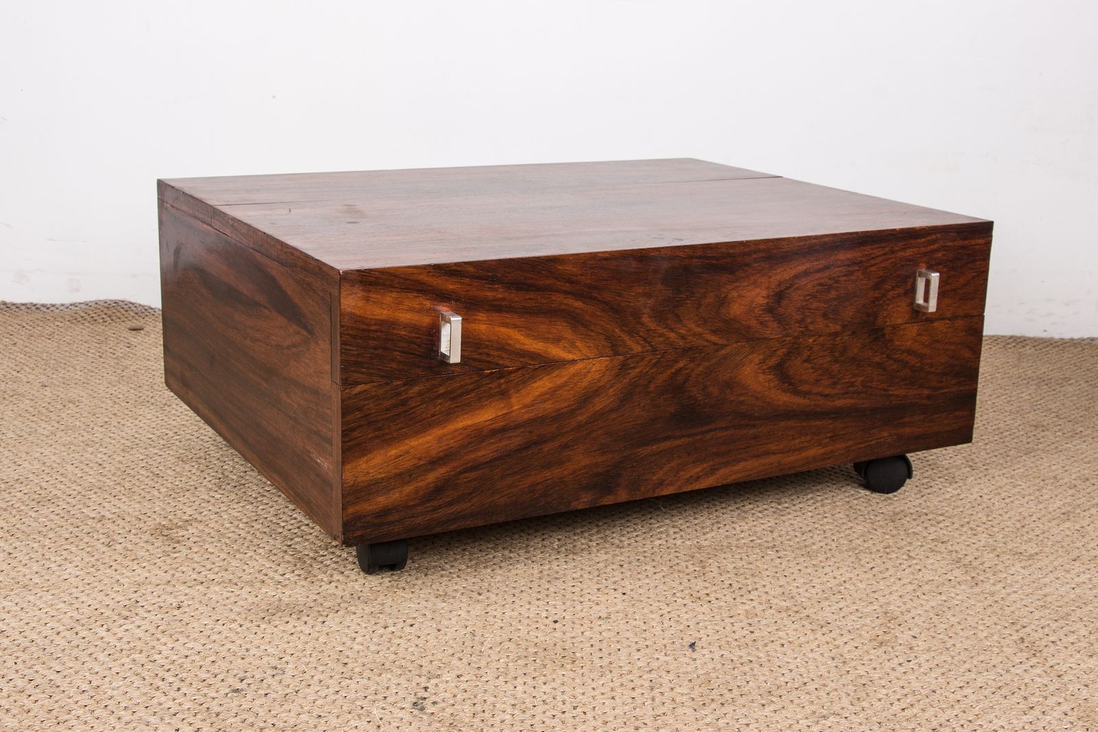 Danish Rosewood Rolling Coffee Table, Chest, 1960s.