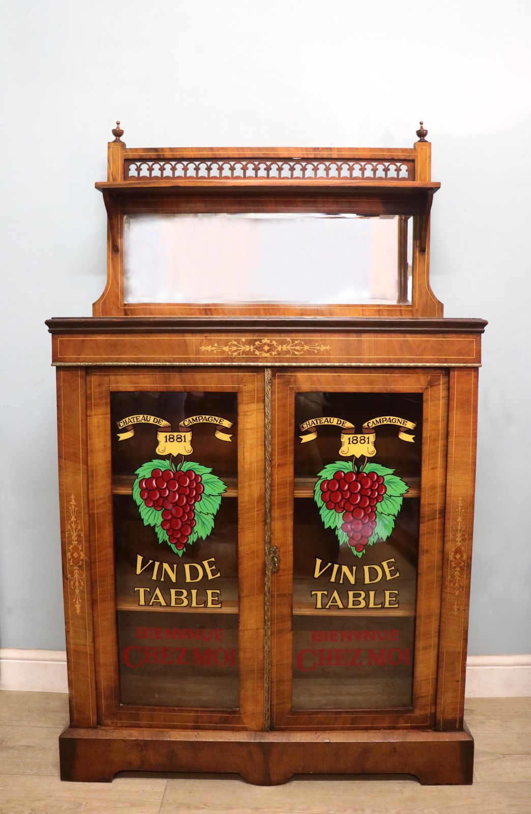 A Lovely Late Victorian Walnut Veneered And Inlaid Display Cabinet.