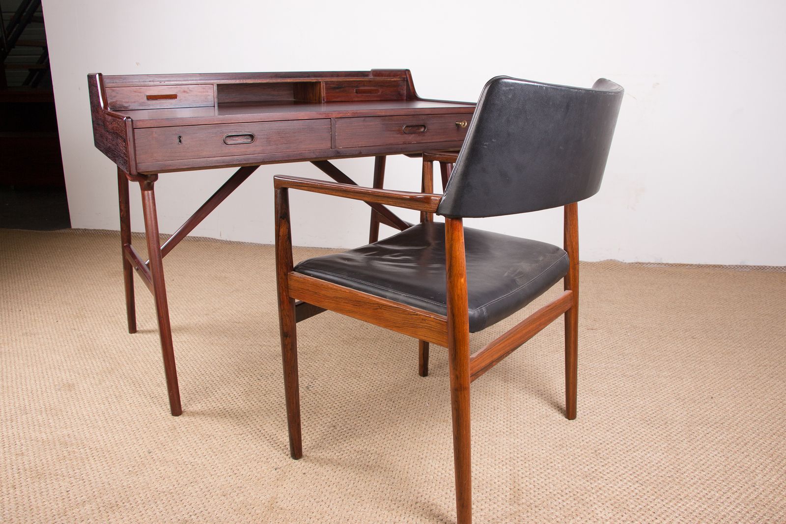 Furniture Danish Rosewood Desk, Model 56 By Arne Wahl Iversen For Vinde Mobelfabrik 1960. photo