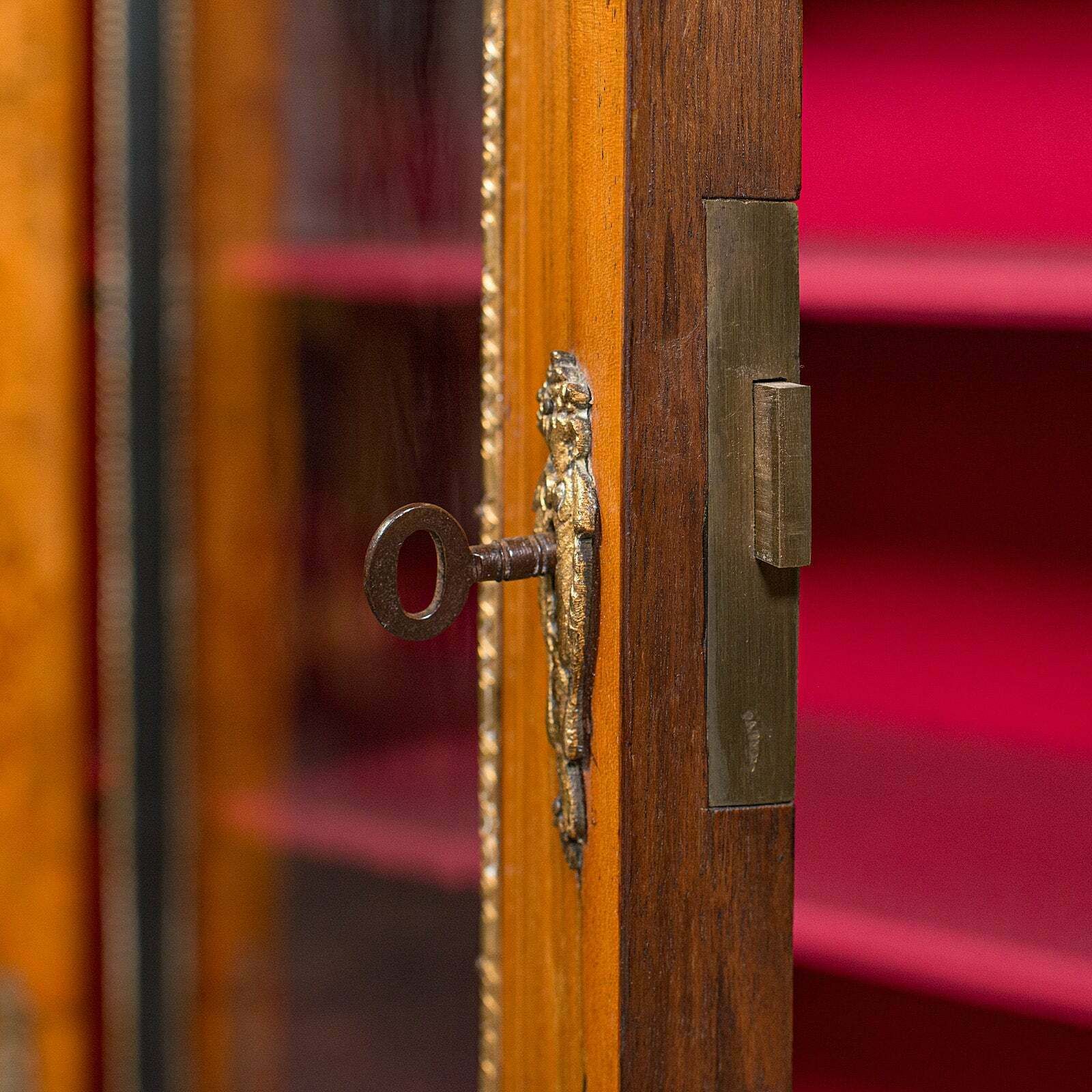 Furniture Antique Pier Cabinet, English Walnut, Glazed Bookcase, Display Cupboard, Regency photo