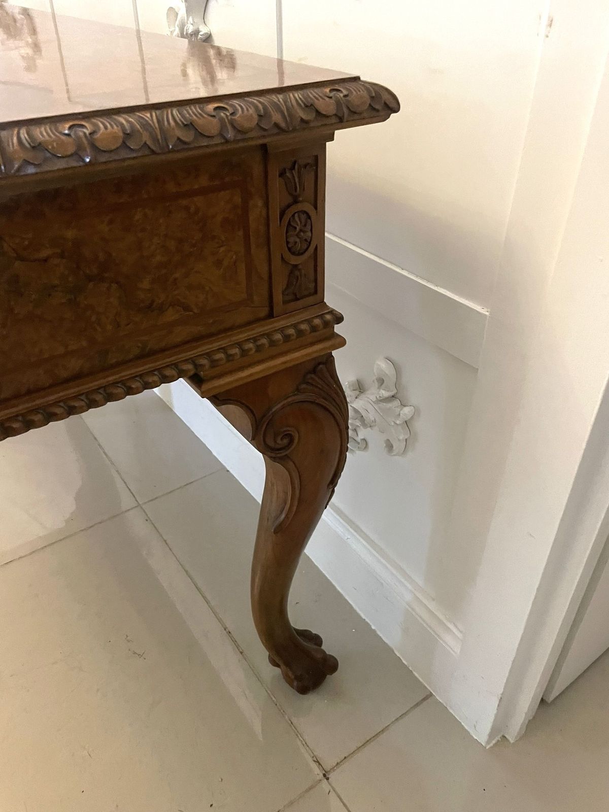 Furniture Outstanding Quality Antique Burr Walnut Freestanding Standing Hall Table photo