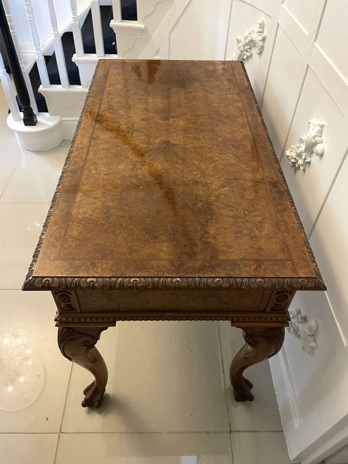 2150.0 Outstanding Quality Antique Burr Walnut Freestanding Standing Hall Table photo