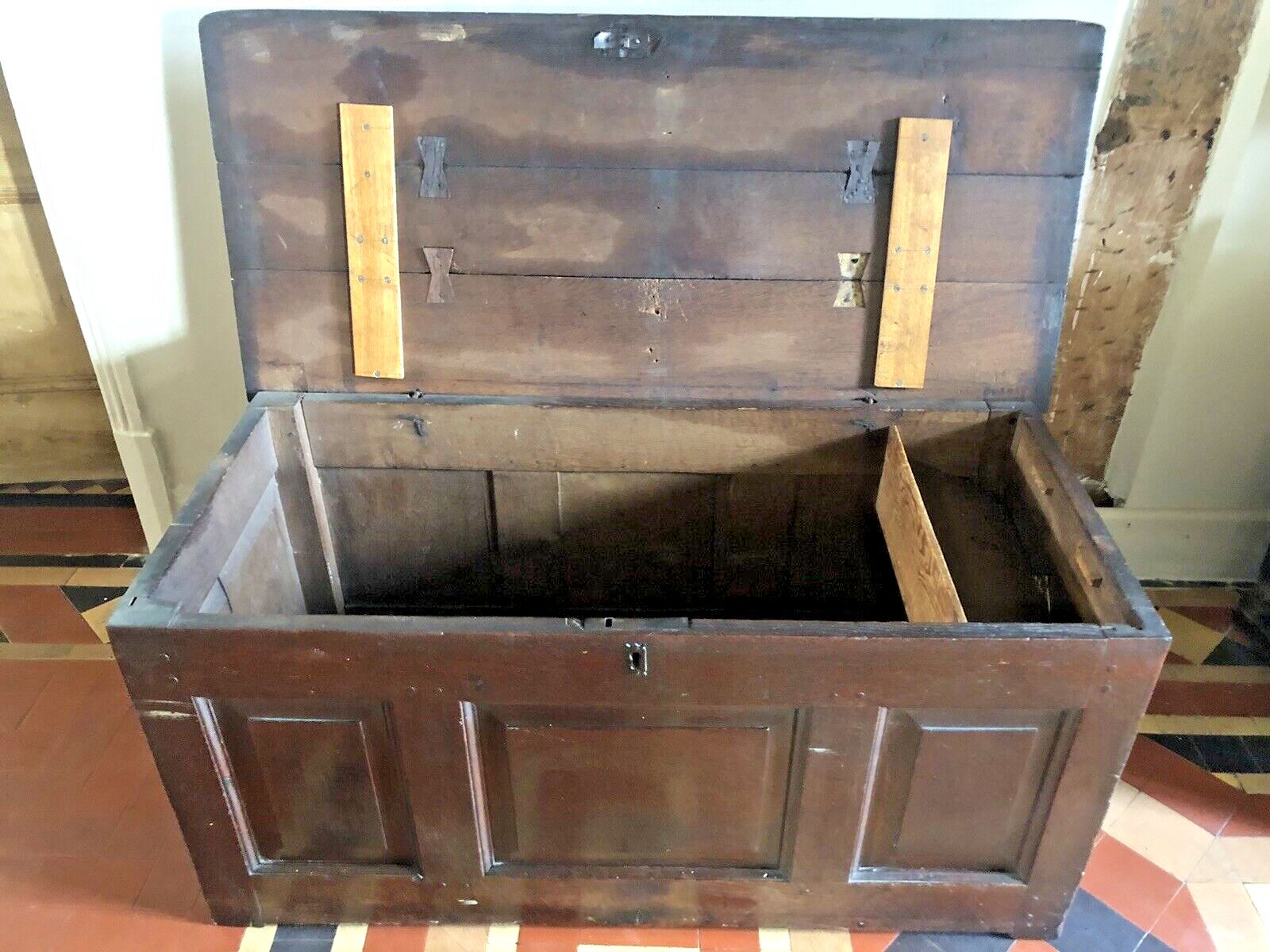 Antique Period English Original Georgian Rustic Oak Coffer Chest Trunk photo buy