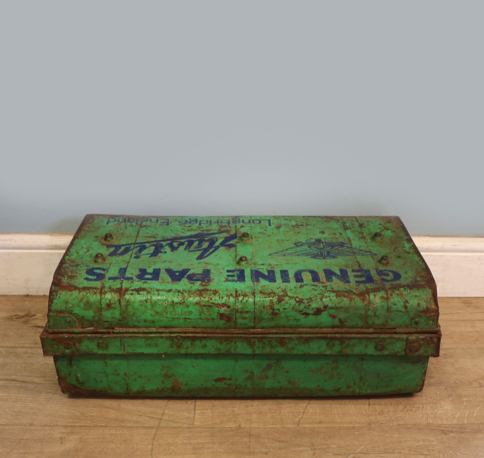 A Lovely Vintage Metal Trunk That Has Been Hand Sign Written With The Emblem For Austin Cars. photo 245.0