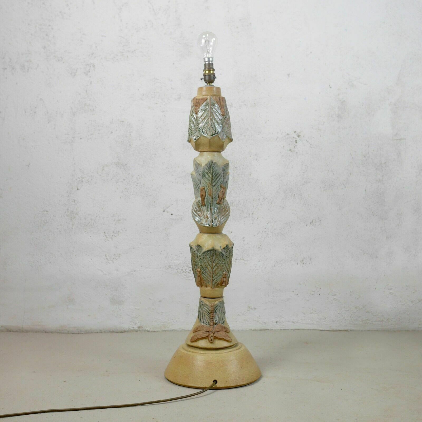 Mid Century Bernard Rooke Studio Pottery Totem Floor Lamp Dragon Fly #102666 photo for sale
