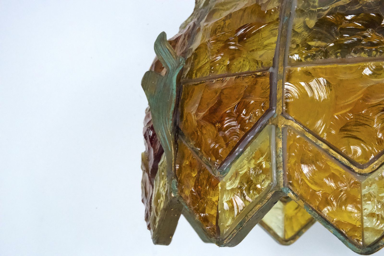 Brutalist Hammered Glass Chandelier By Longobard, Italy, 1970s photo for sale