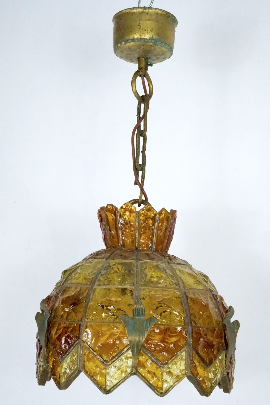 2210.0 Brutalist Hammered Glass Chandelier By Longobard, Italy, 1970s photo
