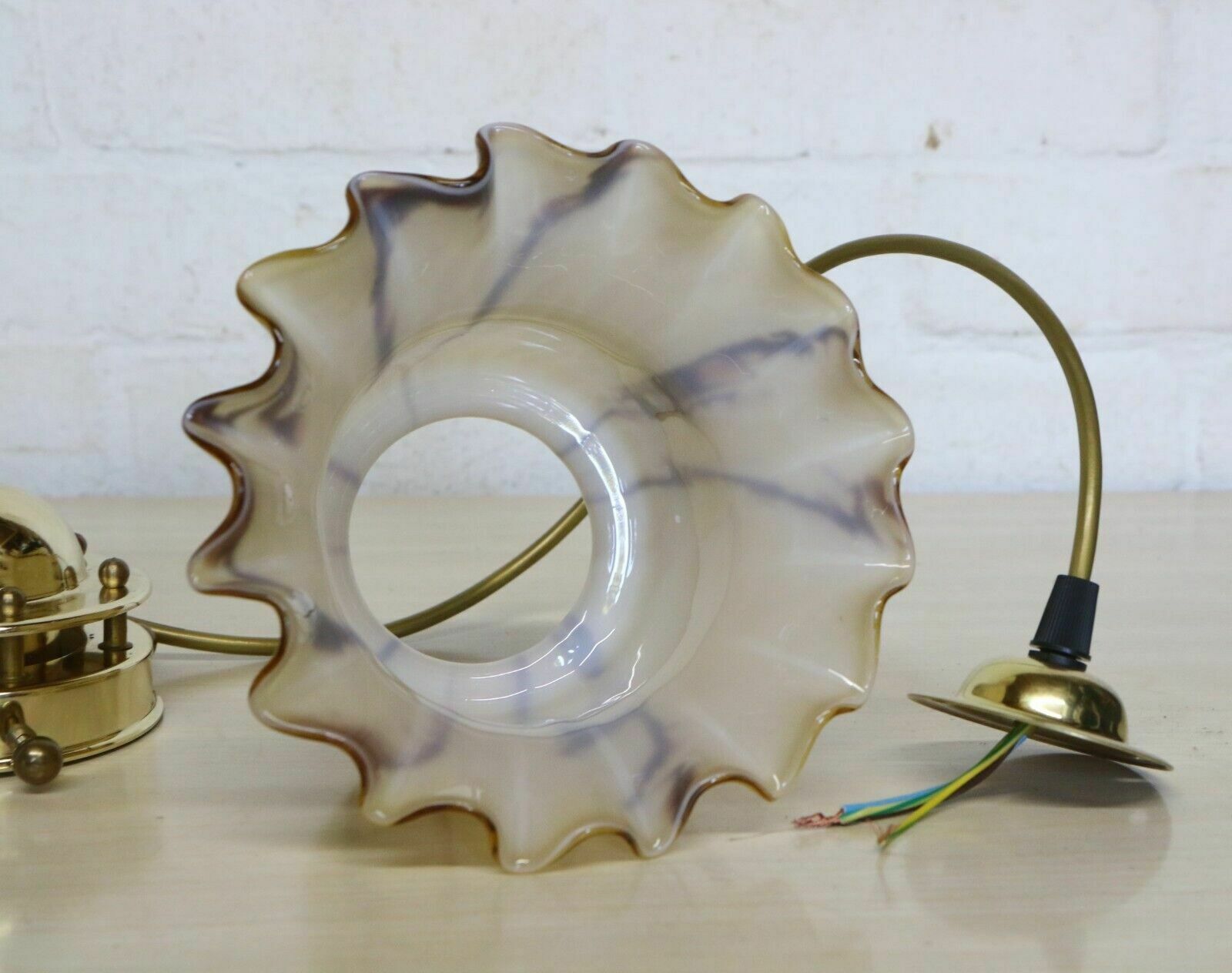 108.0 Ceiling Light Vintage Italian Marbled Cream And Brown Glass Shade Pendant photo