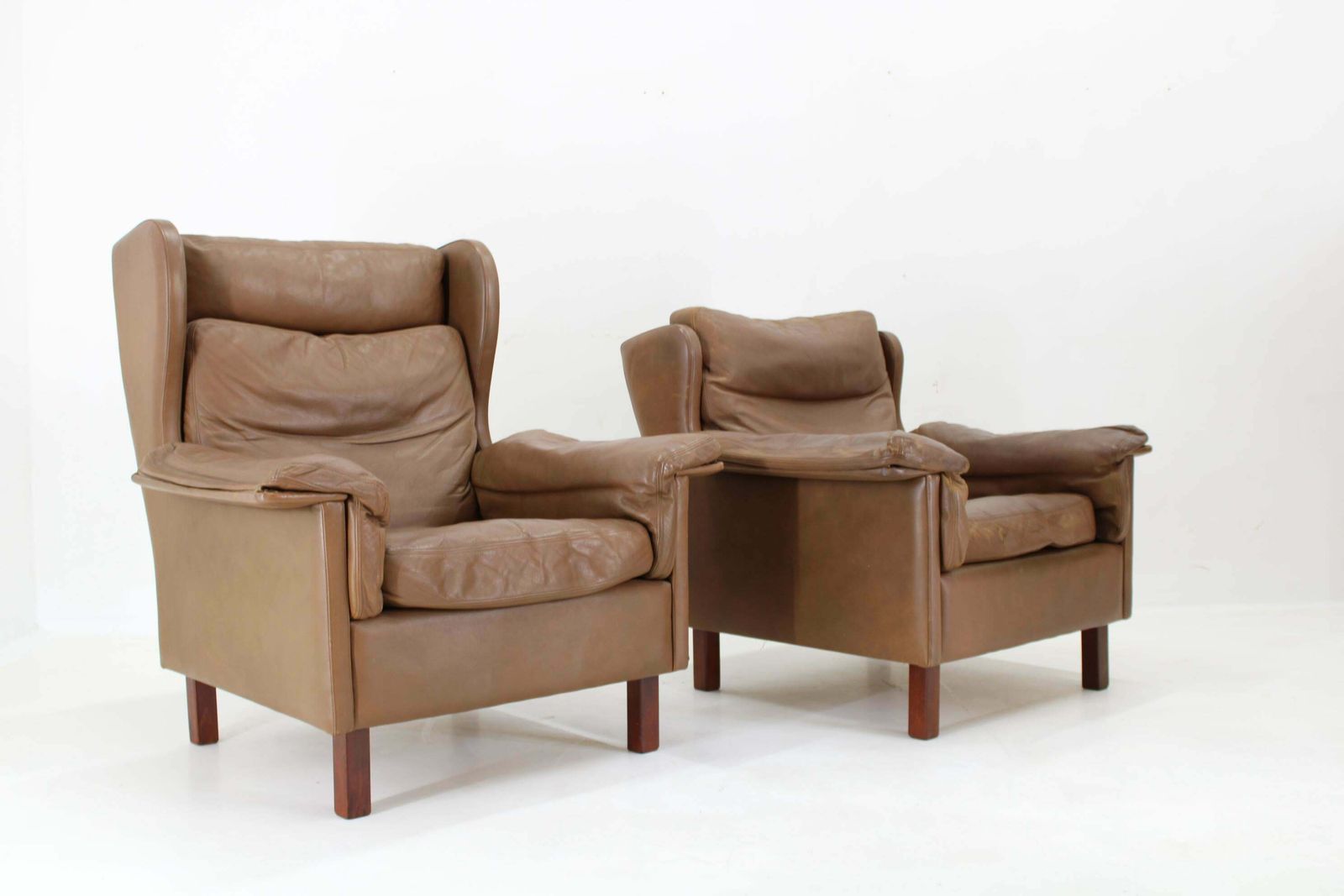 1970s Pair Of Brown Leather Armchairs, Denmark photo for sale