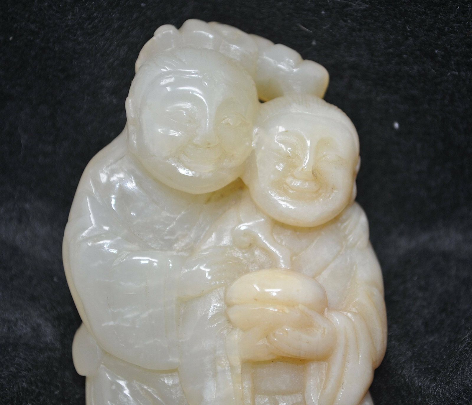Antique Chinese Hardstone He He Twins Carving  Qing Dynasty