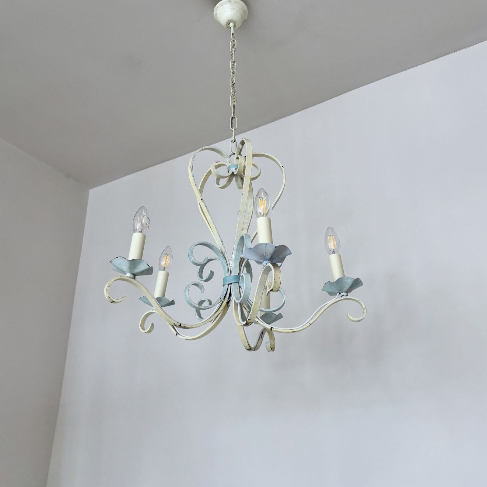 Painted Wrought Iron Chandelier photo for sale