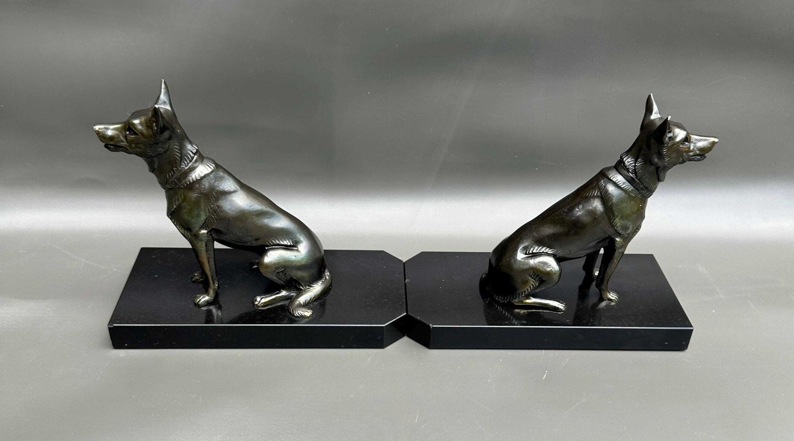 French Art Deco Pair Of Bookends Book Ends   Dog German Shepherd Marble   1930's   Modern Home Deco photo for sale