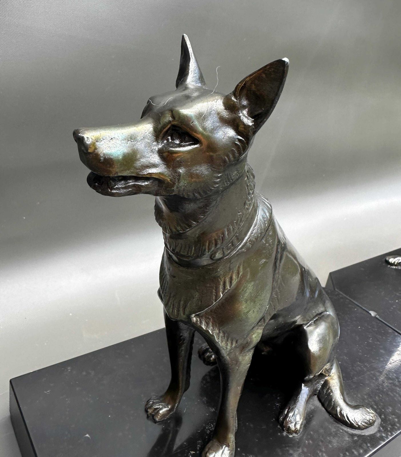 French Art Deco Pair Of Bookends Book Ends   Dog German Shepherd Marble   1930's   Modern Home Deco photo vinterior