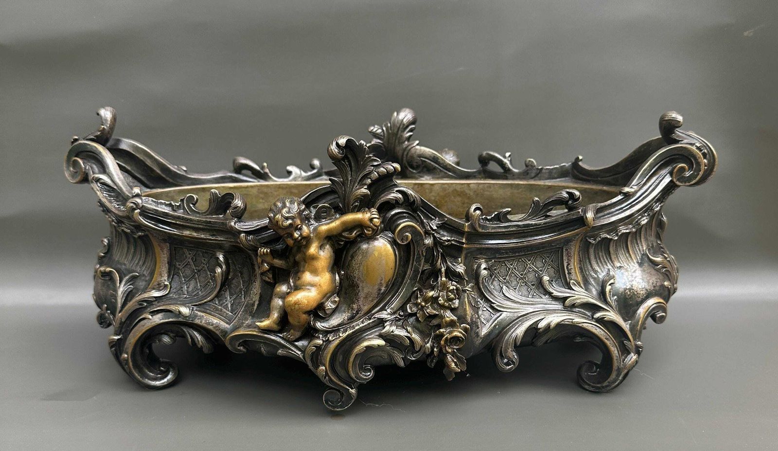 19th French Gilded Bronze Planter Centerpiece Louis XV, Antique Decor photo furniture