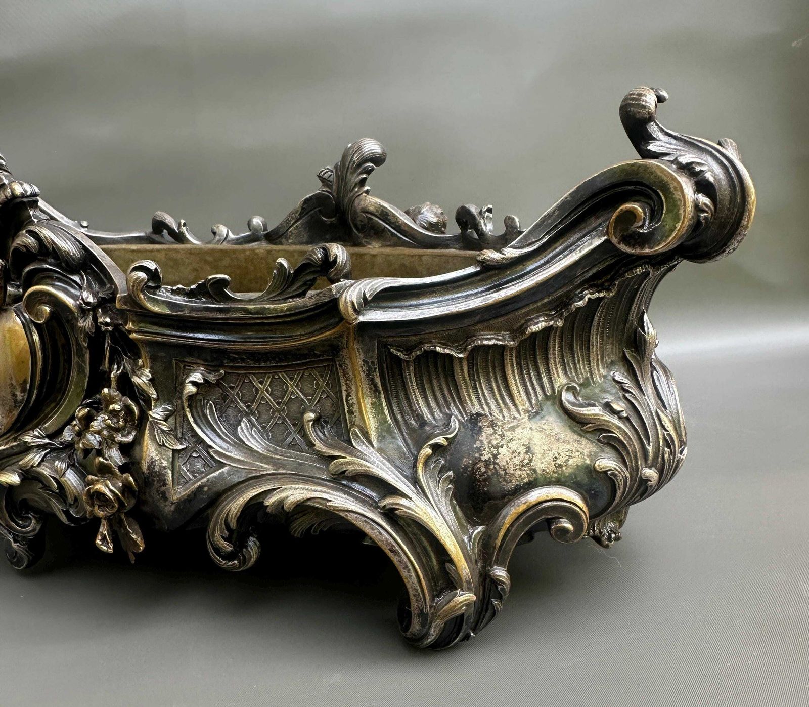 19th French Gilded Bronze Planter Centerpiece Louis XV, Antique Decor photo for sale