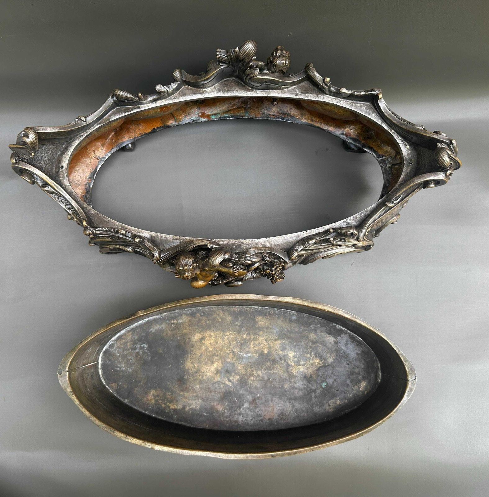 19th French Gilded Bronze Planter Centerpiece Louis XV, Antique Decor photo vintage