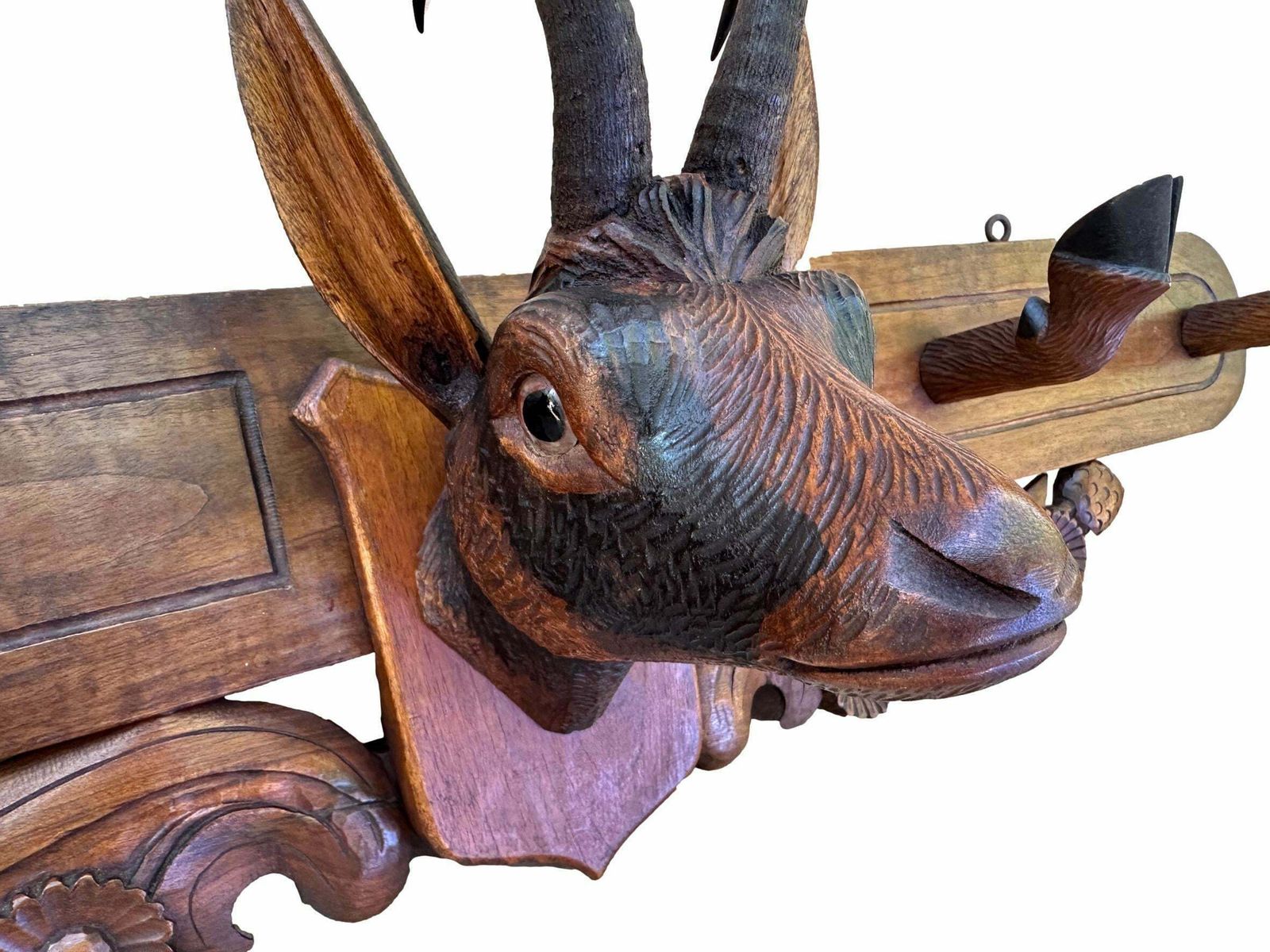 Antique Carved Coat Rack Chamois Black Forest Sulfide Eyes photo Furniture