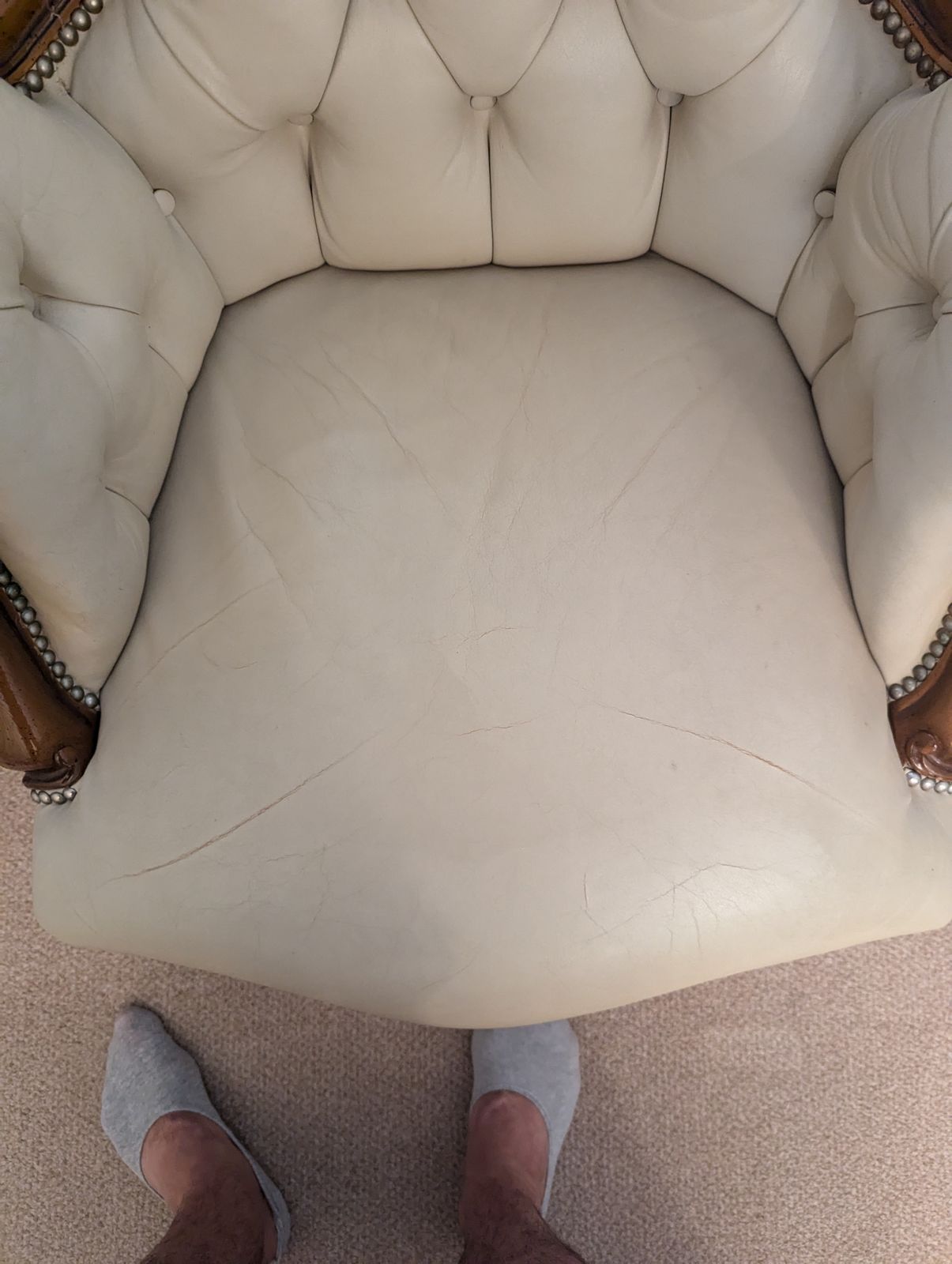 Antique Louis Philippe Mahogany Armchair Capitonné Lining Italy 19th Century. photo furniture