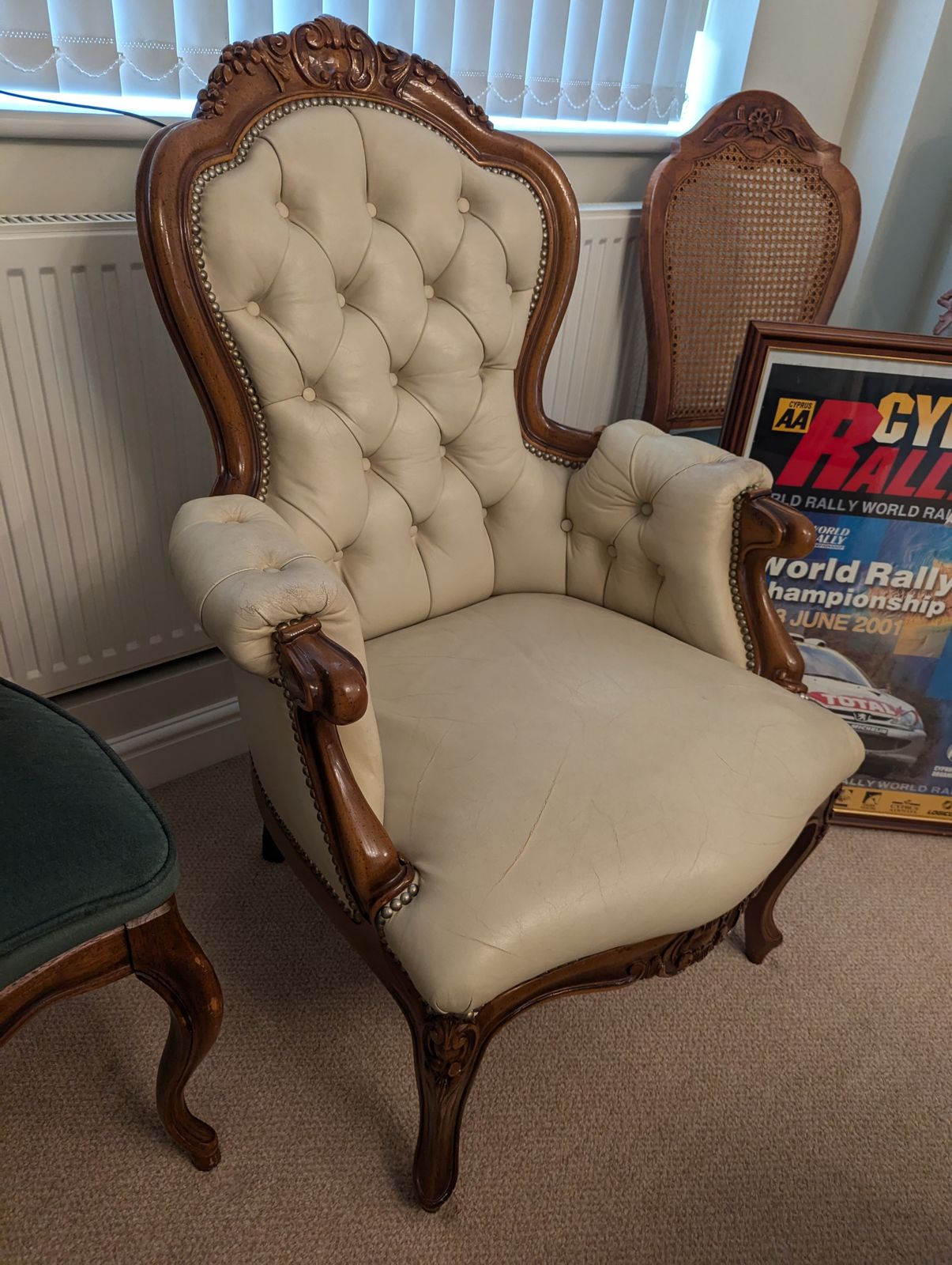 Antique Louis Philippe Mahogany Armchair Capitonné Lining Italy 19th Century.