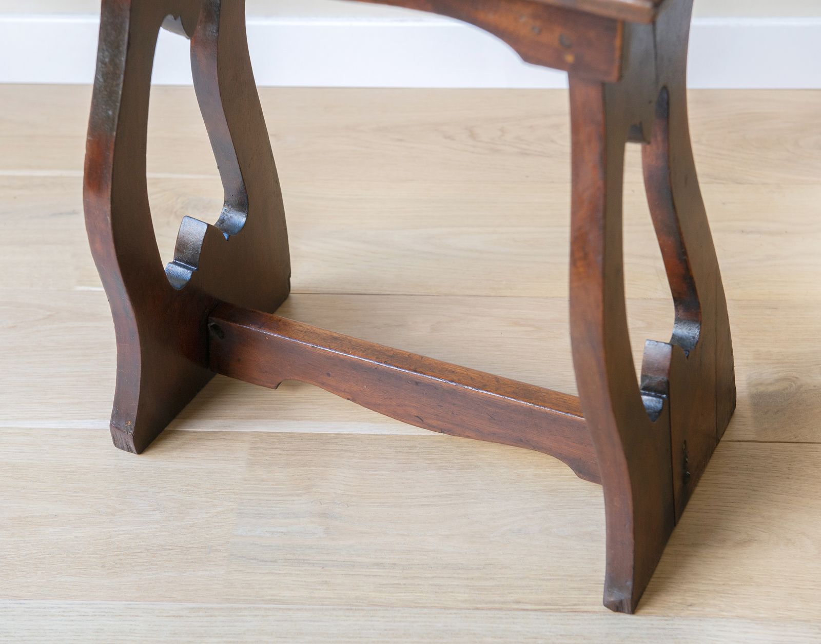 Antique Mahogany Stool, Arts And Crafts Hand Carved Wooden Side Table, Primitive Folk Art, Rustic Plant Stand photo vintage