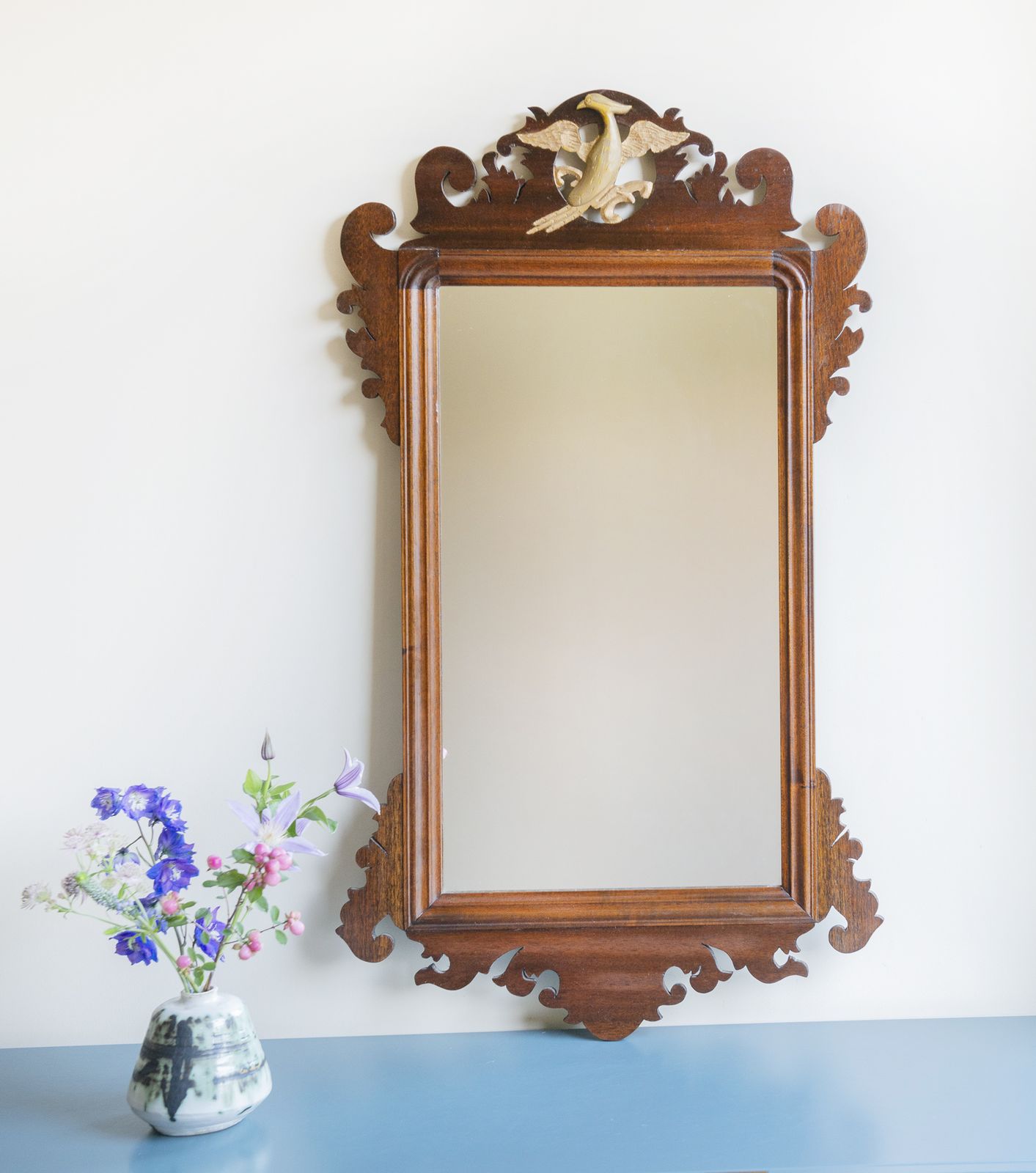 Houten Spiegel Met Fretwerk, Chippendale Schoorsteen­Spiegel, Grote Victoriaanse Wandspiegel, Antieke Sierspiegel photo for sale